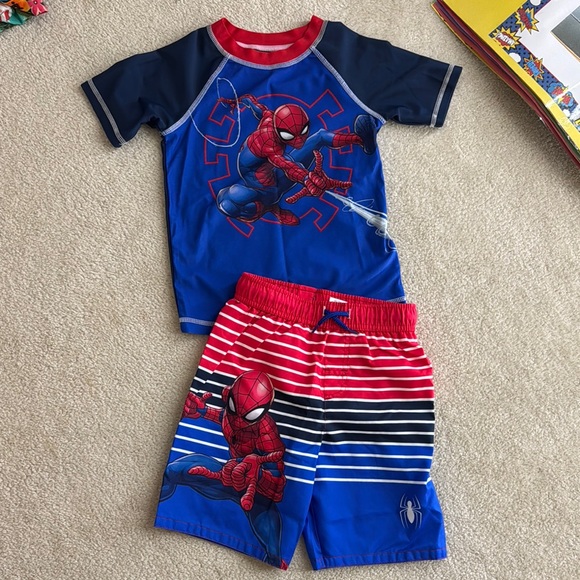 Kids Boys Marvel Spiderman Bathing Suit Set Sz 5/6 - Picture 1 of 3